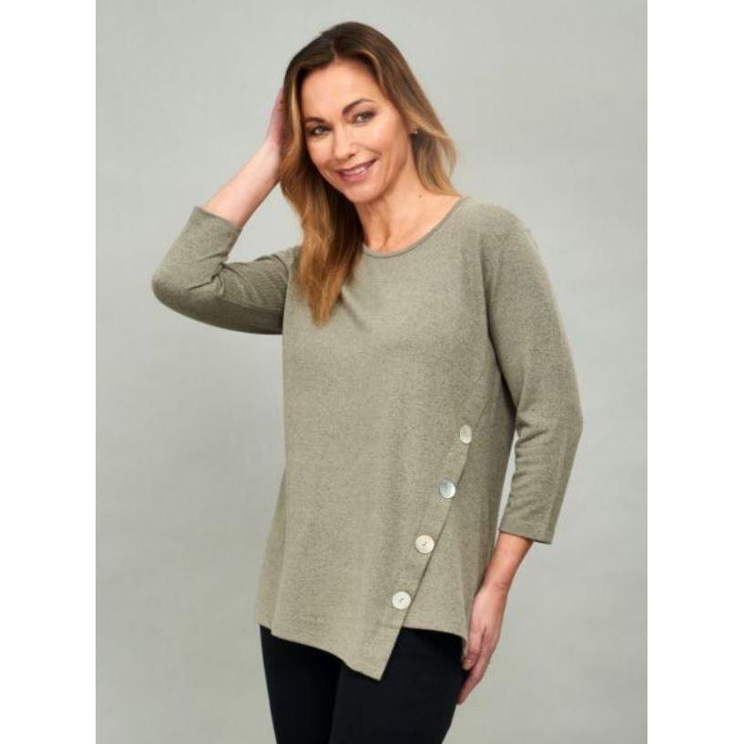 VIZ-A-VIZ Asymmetric Buttoned Hem Tunic - Sage - Beales department store