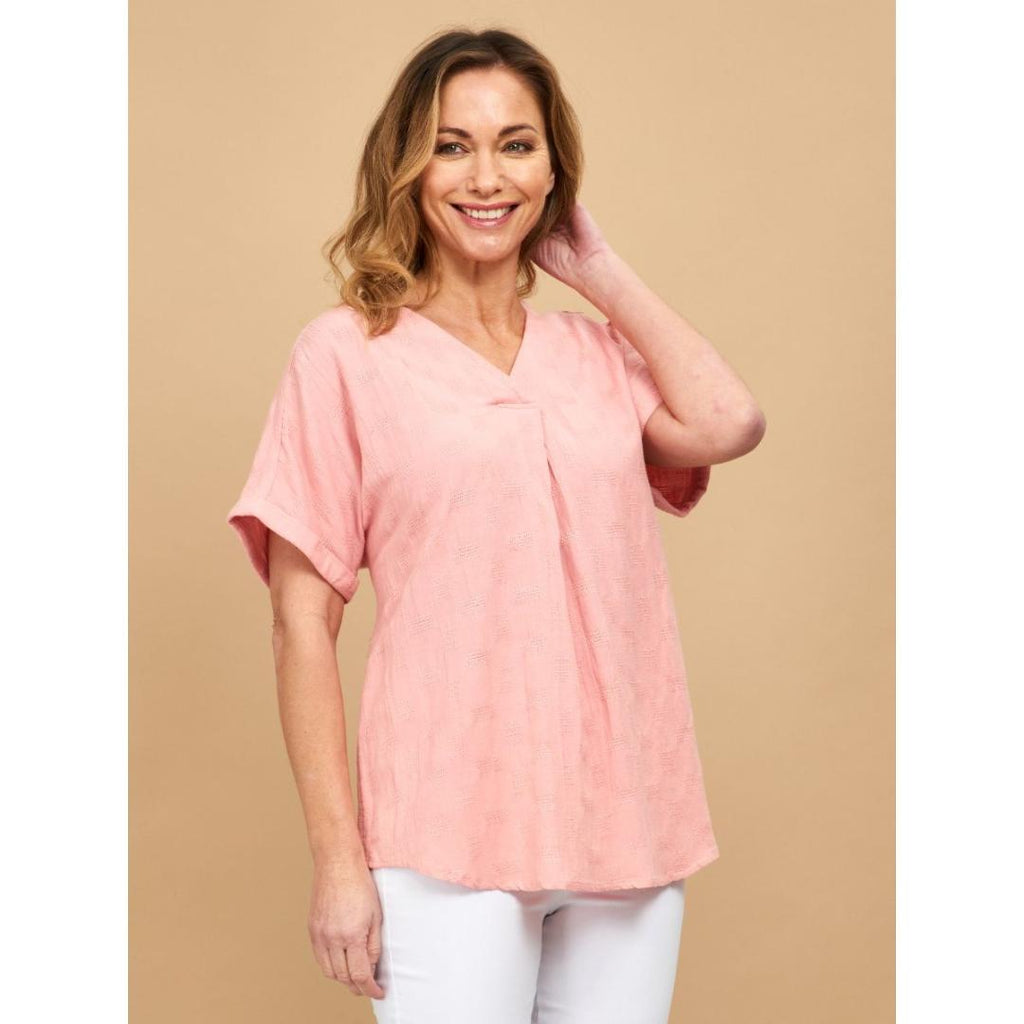 VIZ - A - VIZ Blossom V - neck Pleat Tunic - Beales department store