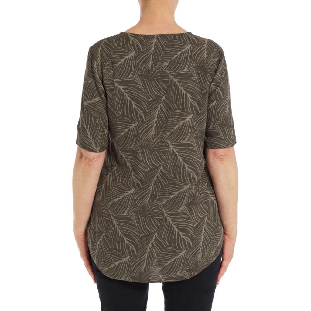 VIZ-A-VIZ Front Zip V-neck Leaf Print Tunic - Beales department store