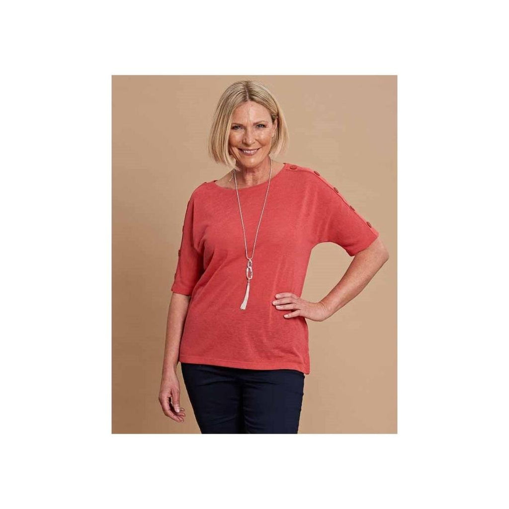 VIZ - A - VIZ Hibiscus Shoulder Button Top - Beales department store