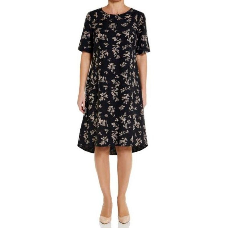 VIZ - A - VIZ Leaf Print Dress - Charcoal - Beales department store