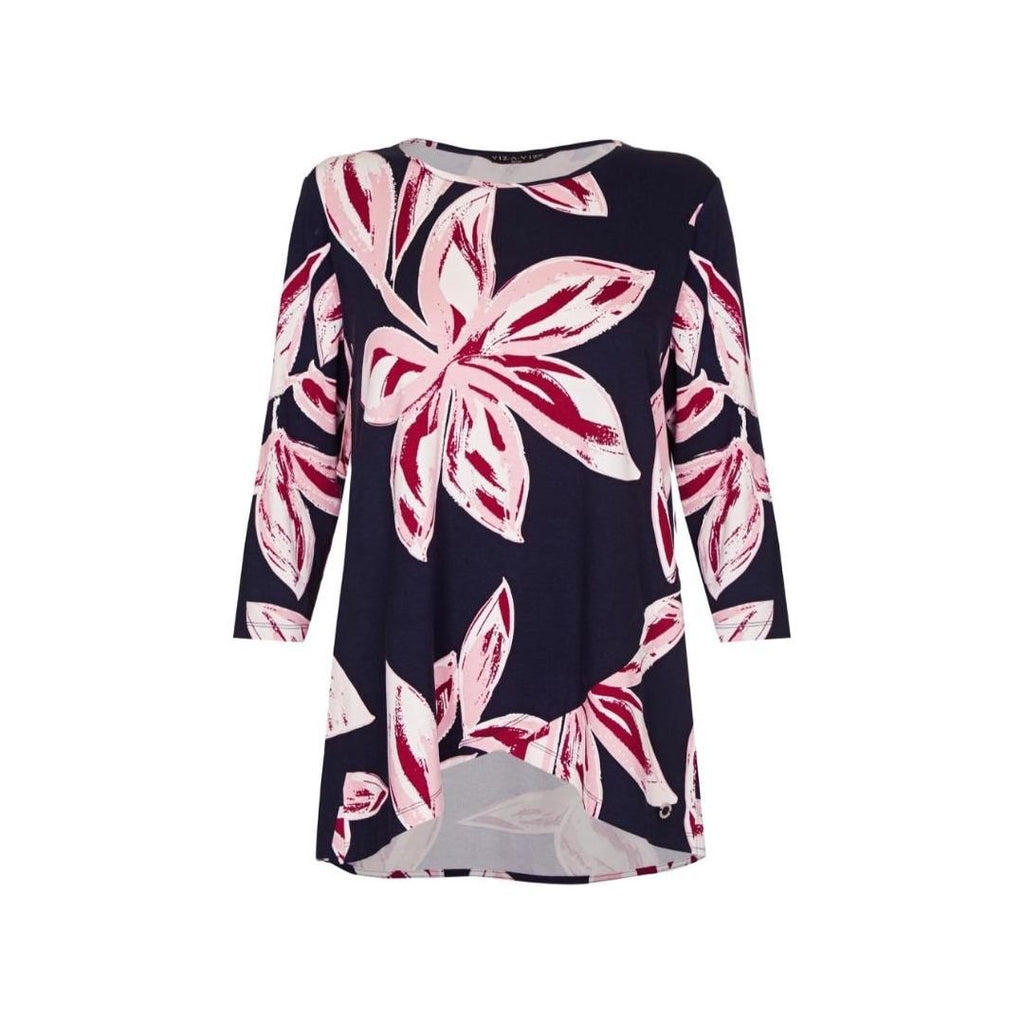 VIZ-A-VIZ Navy Floral Print Tunic - Beales department store