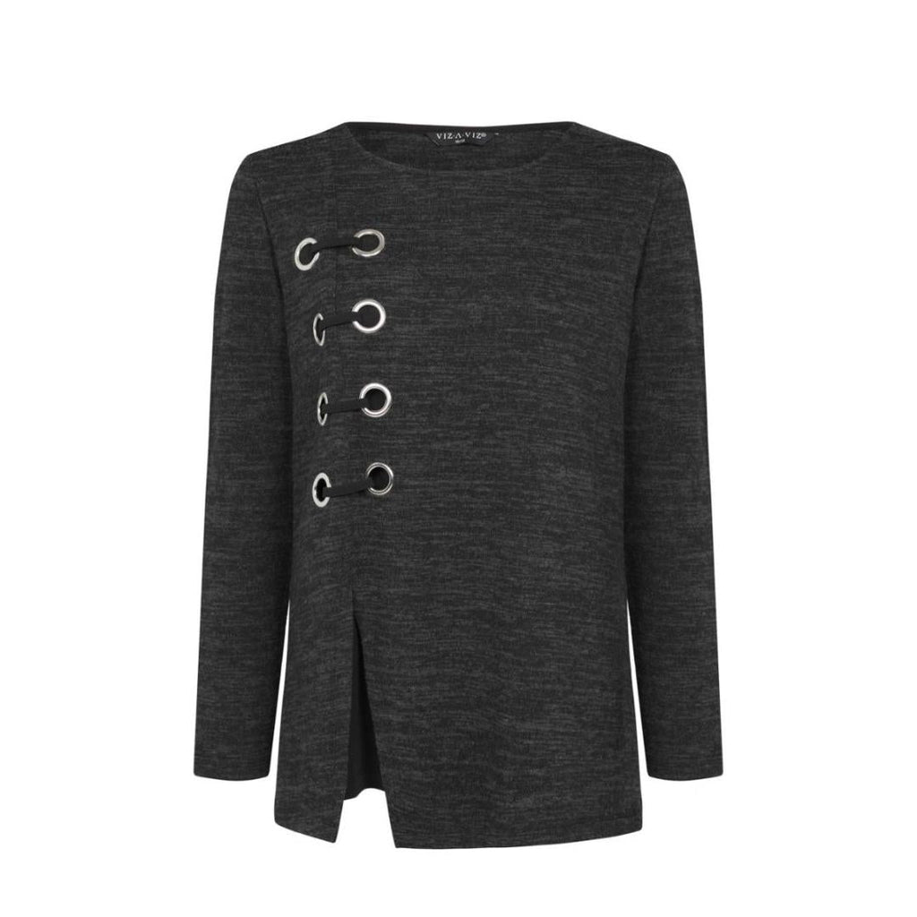 VIZ - A - VIZ Silver Eyelets Decorated Charcoal Top - Beales department store