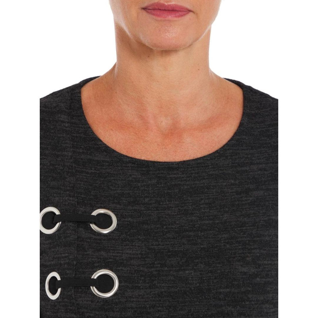 VIZ - A - VIZ Silver Eyelets Decorated Charcoal Top - Beales department store