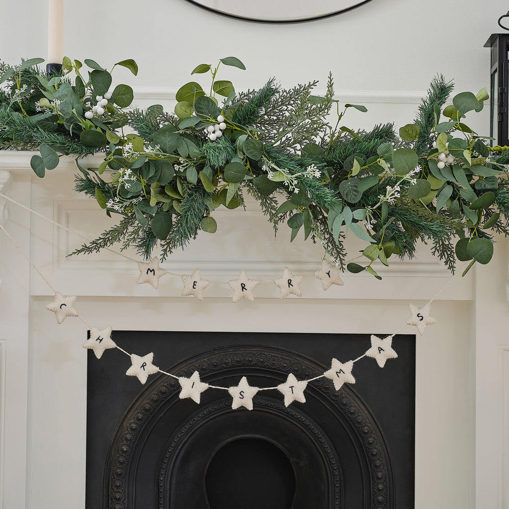 Felt White Star Merry Christmas Bunting