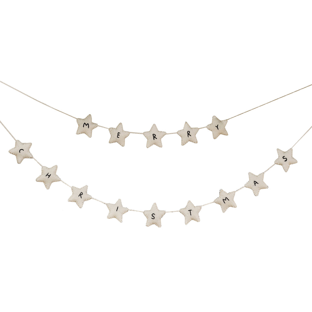 Felt White Star Merry Christmas Bunting- 5 Inner Pack