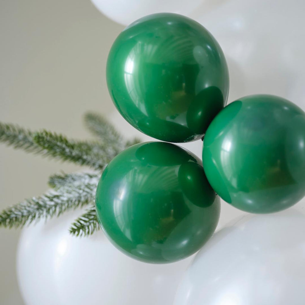 White & Dark Green Snowy Christmas Balloon Arch Kit - Beales department store