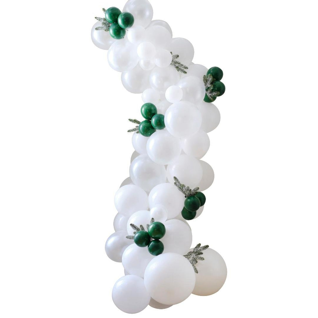 White & Dark Green Snowy Christmas Balloon Arch Kit - Beales department store