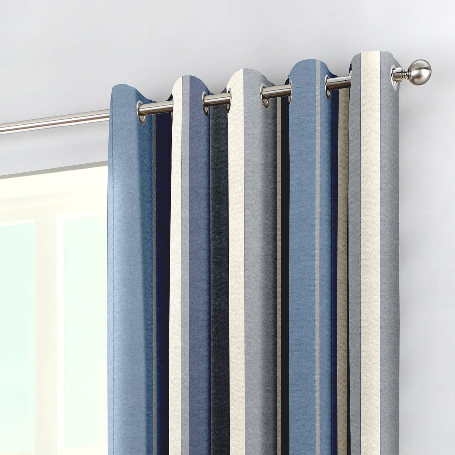Whiteworth Stripe Blue Eyelet Curtains