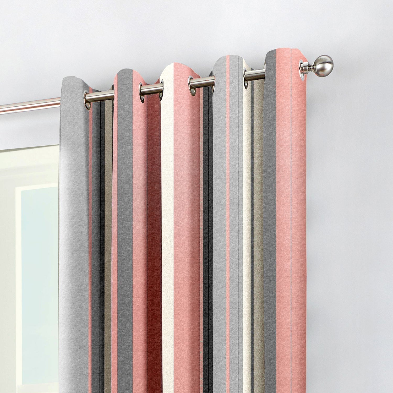 Whiteworth Stripe Blush Pink Eyelet Curtains