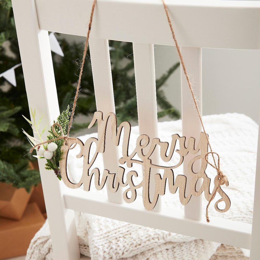 Wooden Merry Christmas Chair Decorations - Beales department store