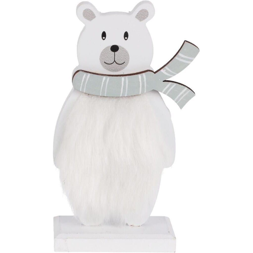 Wooden Polar Bear12cm Stripe Scarf - Beales department store