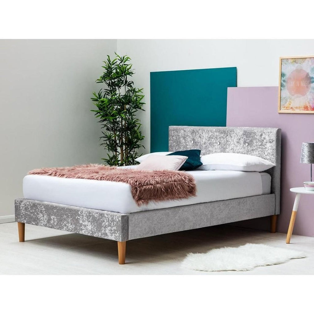 Wootton Scandinavian Crushed Silver Fabric Bed - Beales department store