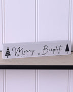 Merry & Bright Wooden Mantel Plaque - 20cm
