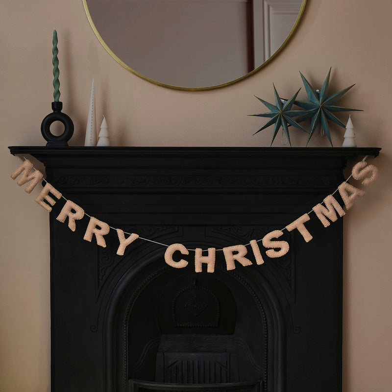 Felt Bunting - Merry Christmas - Blush Pink with Gold Stitching