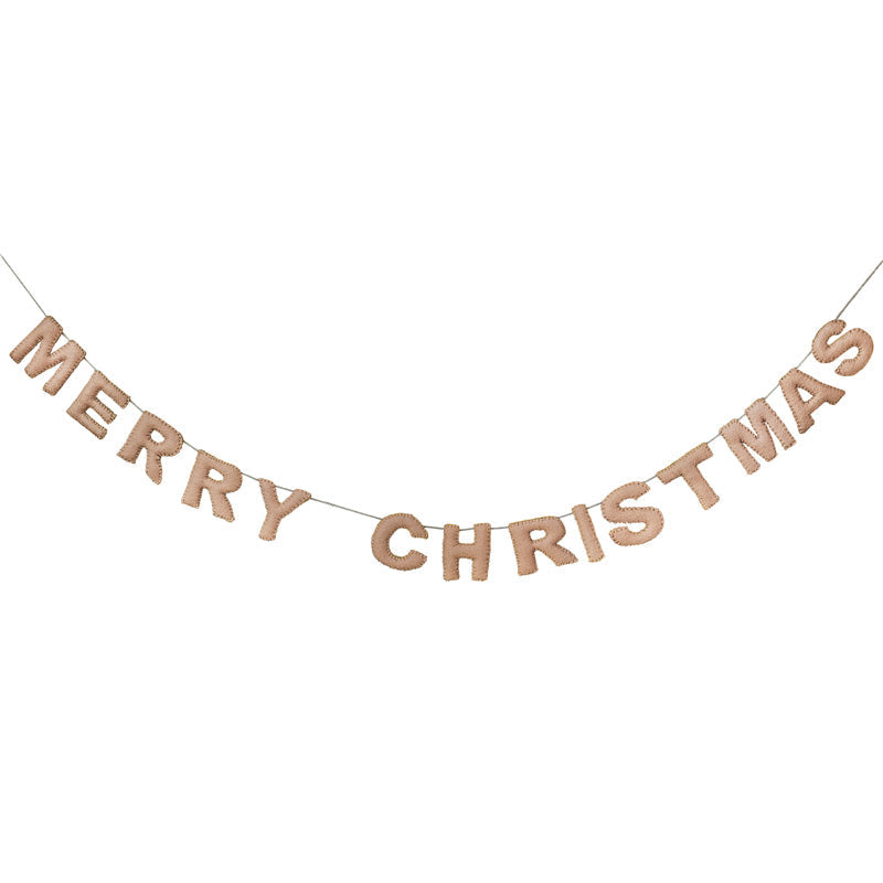 Felt Bunting - Merry Christmas - Blush Pink with Gold Stitching