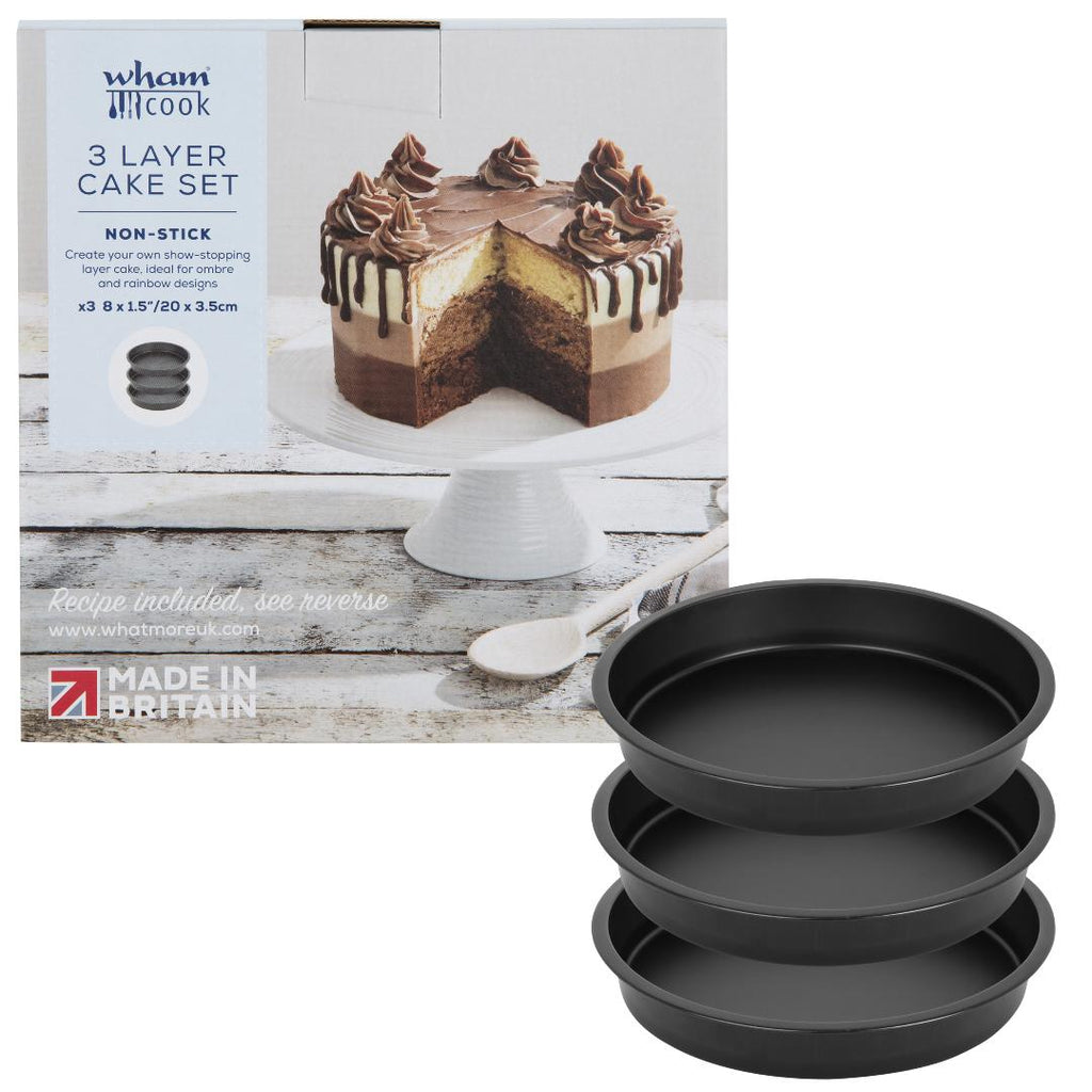 51518 Wham Cook 3 Layer Rainbow Cake Set 20cm (8 inch) Black - Beales department store