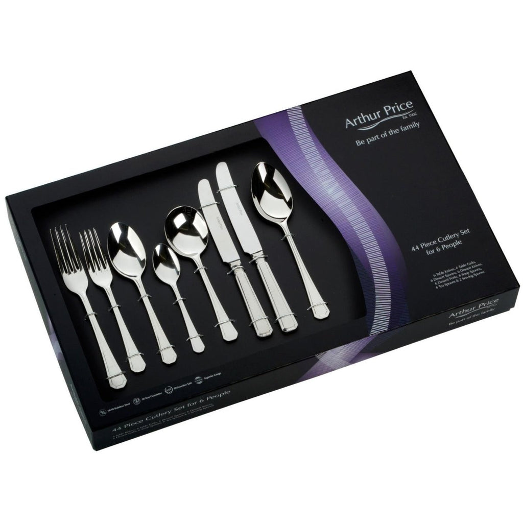 Arthur Price 'Grecian' 18/10 Stainless Steel 44 Piece 6 Person Boxed Cutlery Set - Beales department store