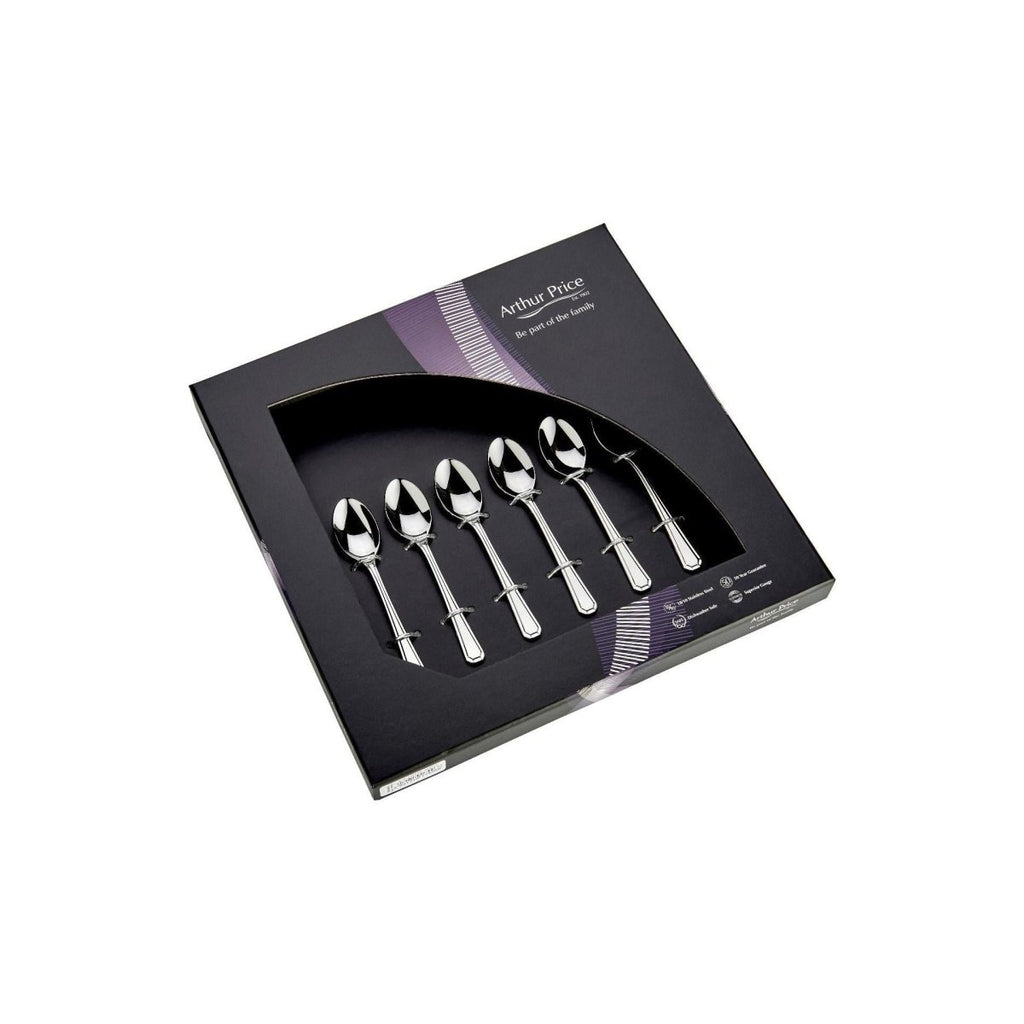 Arthur Price 'Grecian' 18/10 Stainless Steel Box of 6 Coffee Spoons - Beales department store