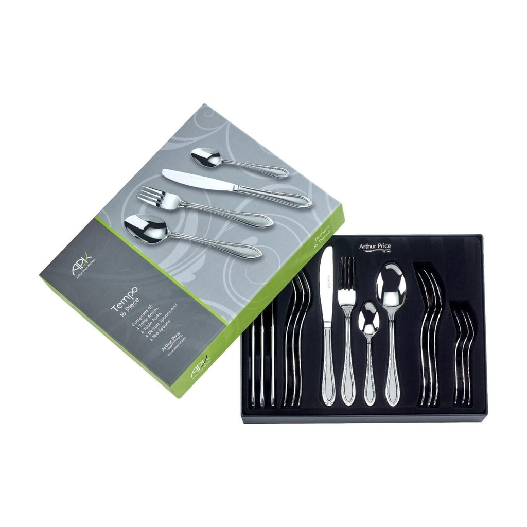 Arthur Price Kitchen range 'Tempo' 18/10 stainless steel 16 piece 4 person boxed cutlery set for lux - Beales department store