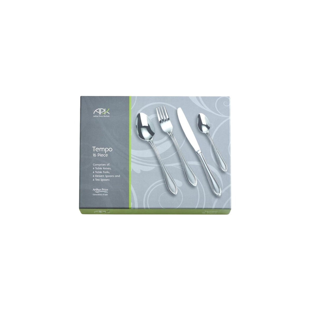 Arthur Price Kitchen range 'Tempo' 18/10 stainless steel 16 piece 4 person boxed cutlery set for lux - Beales department store