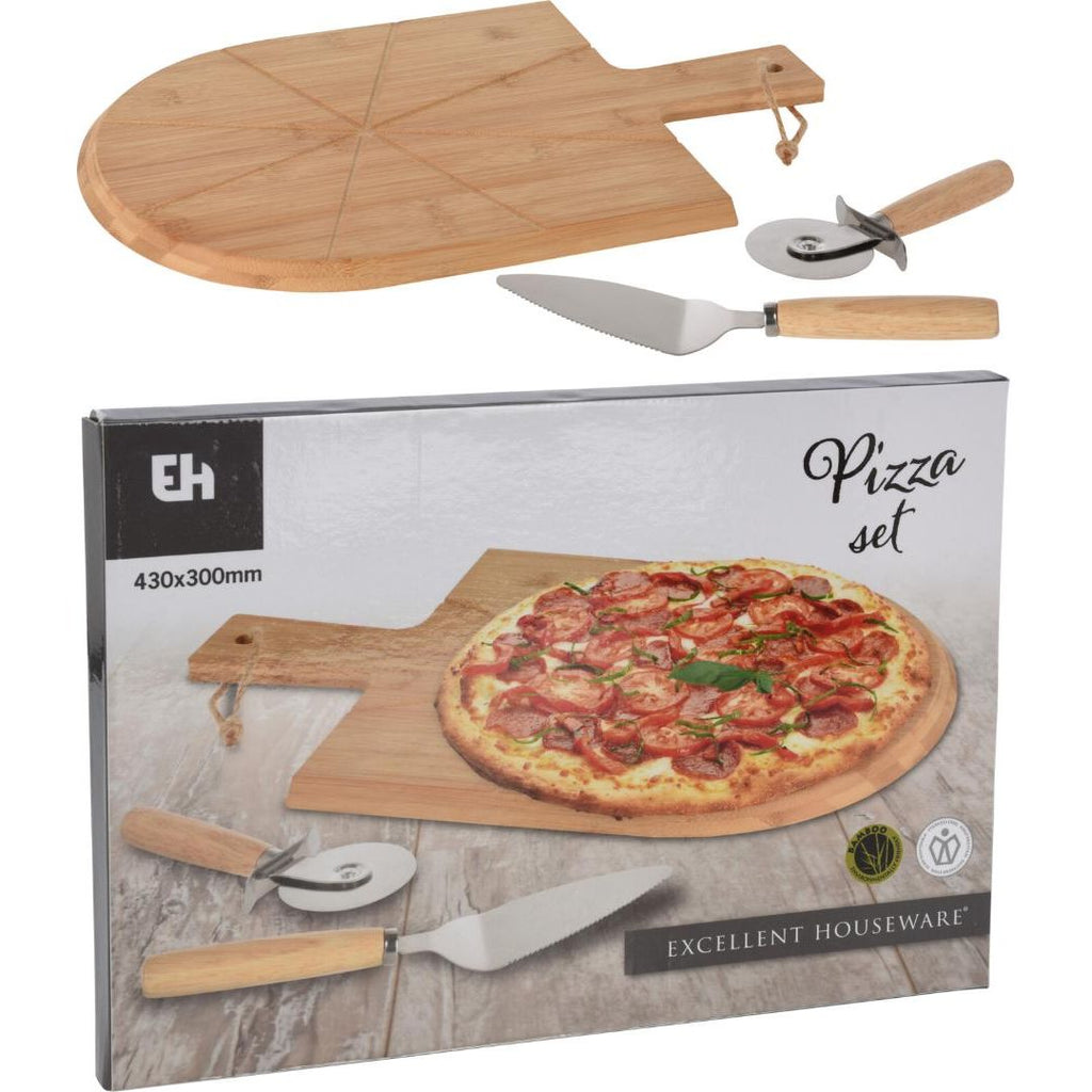 Bamboo Pizza Cutting Board Set - Beales department store