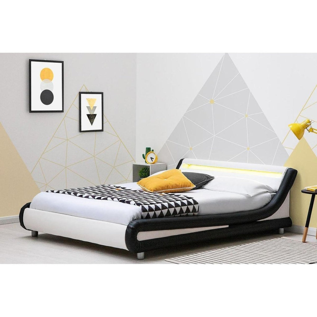 Barcelona LED Fabric Faux Leather Bed - Black/White - Beales department store