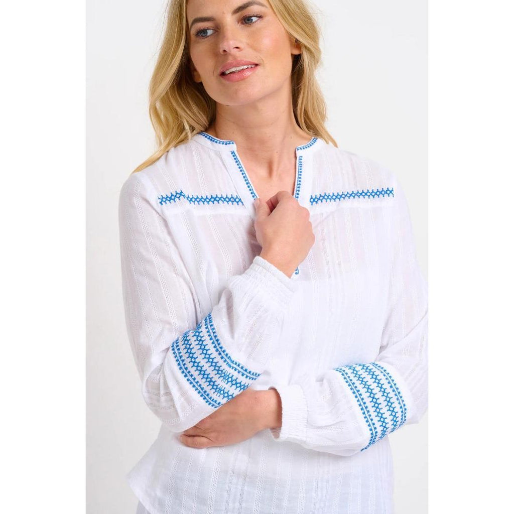 Brakeburn Nattie Embroidered Blouse - White - Beales department store