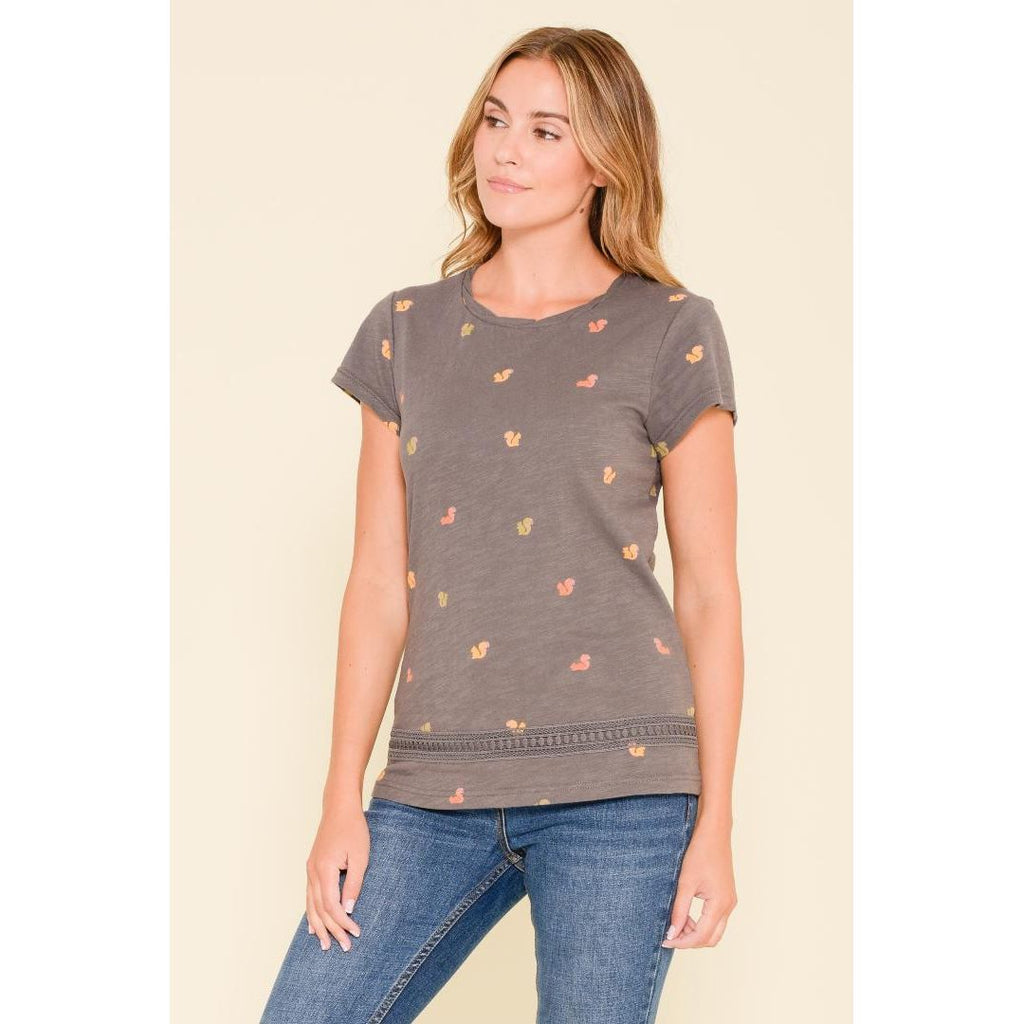 Brakeburn Squirrel Twisted Neck Tee - Grey - Beales department store