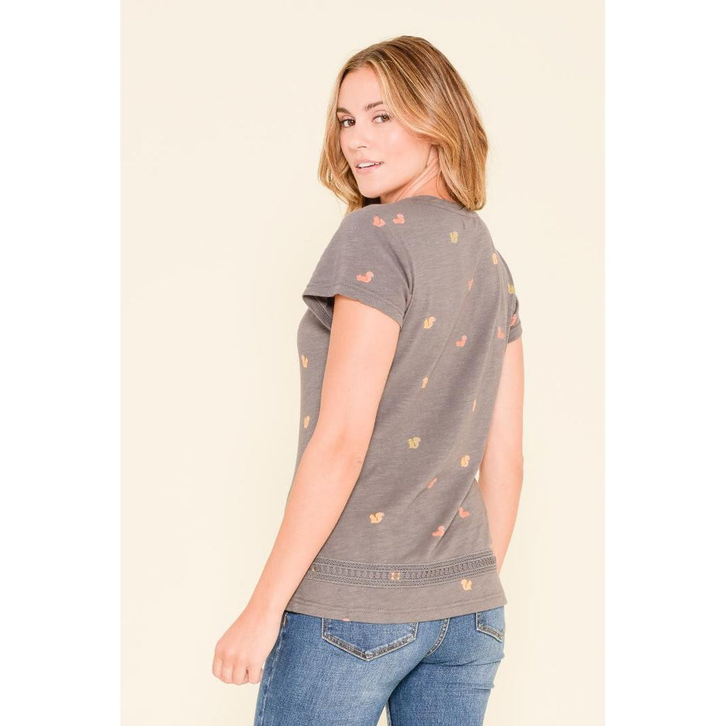 Brakeburn Squirrel Twisted Neck Tee - Grey - Beales department store