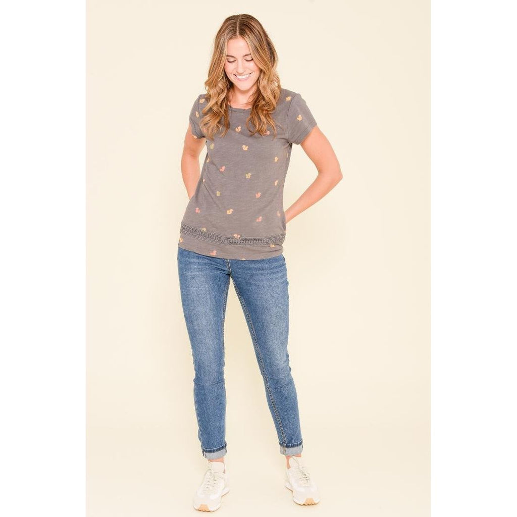 Brakeburn Squirrel Twisted Neck Tee - Grey - Beales department store