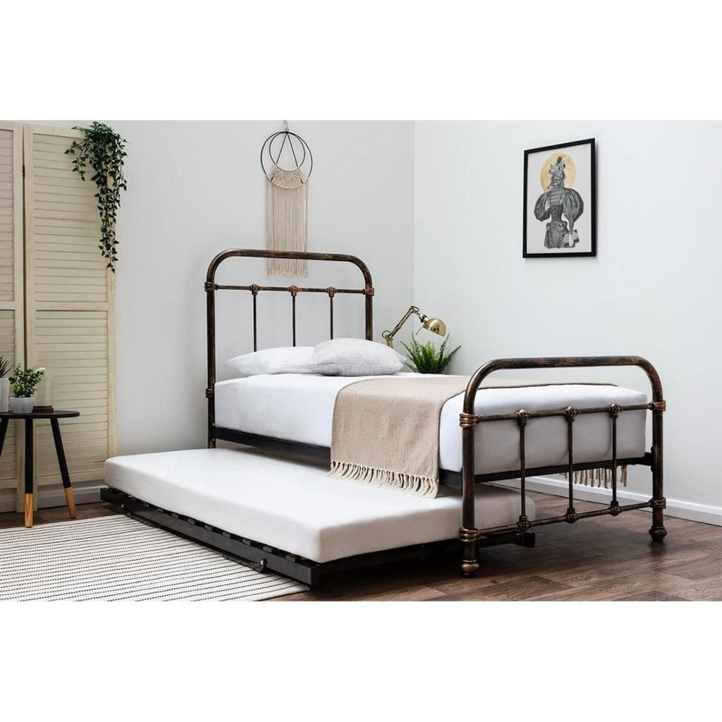 Burford Brushed Copper Victorian Metal Bed with Trundle - Single - Beales department store