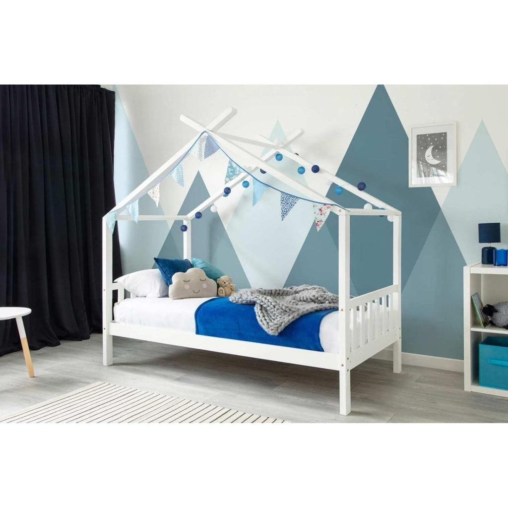 Charlie Kids White Wooden House Bed - Single - Beales department store