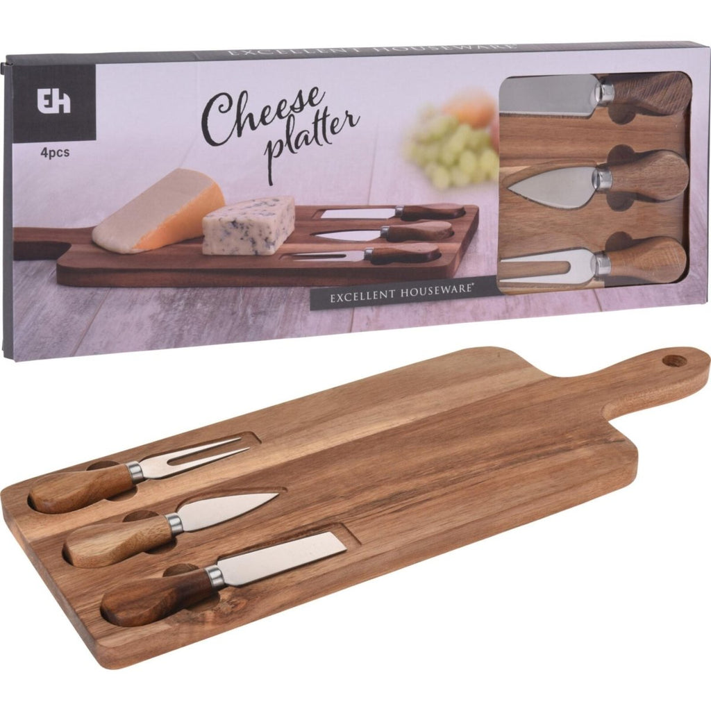 Cheese Board & 3 Cheese Knives - Beales department store