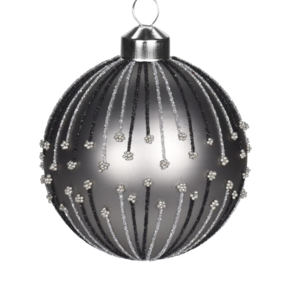 Christmas Bauble Glitter Deco 80mm Black Spray - Beales department store