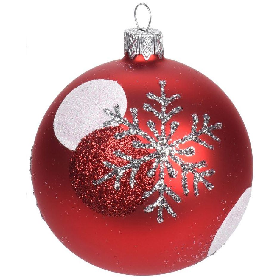 Christmas Bauble Snowflake & Polka Dot Red - Beales department store