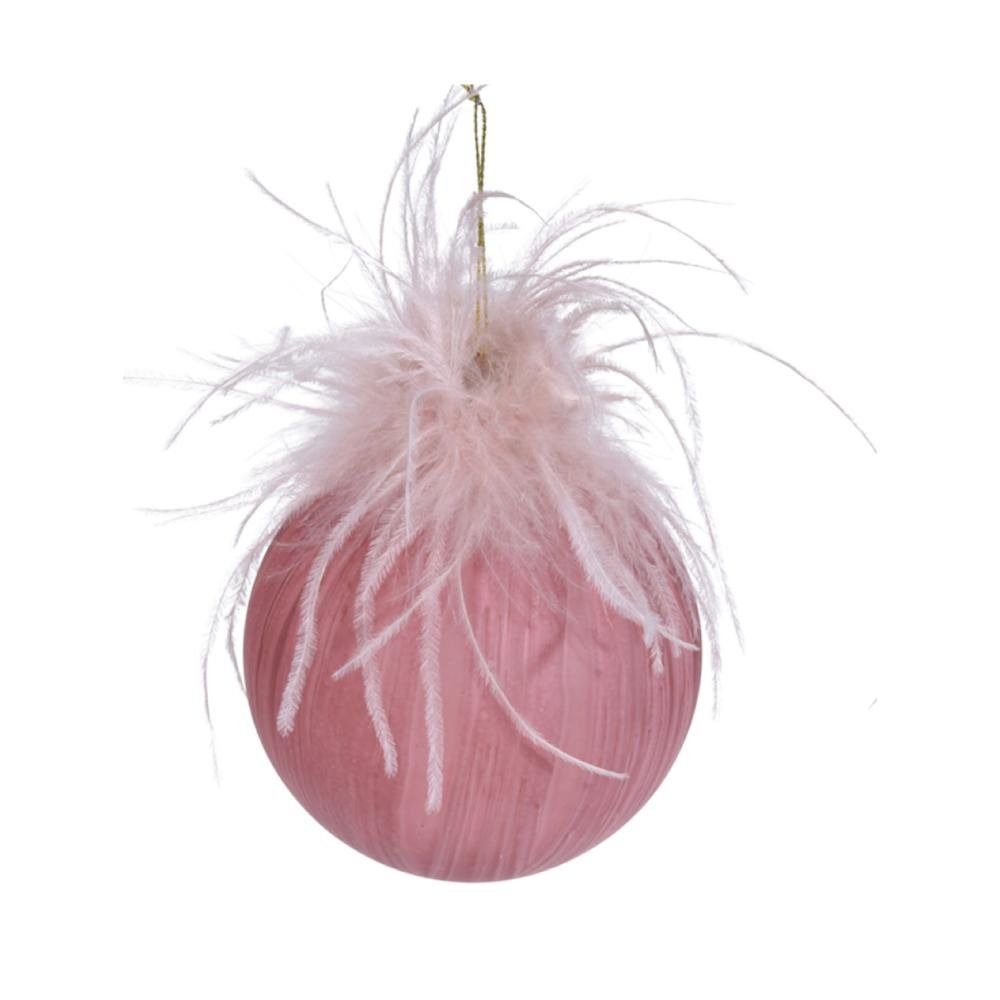 Christmas Bauble With Feathers 80mm Matte Dark Pink - Beales department store