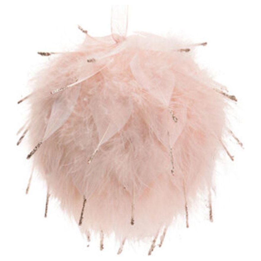 Christmas Feather Bauble Pink Glitter - Beales department store