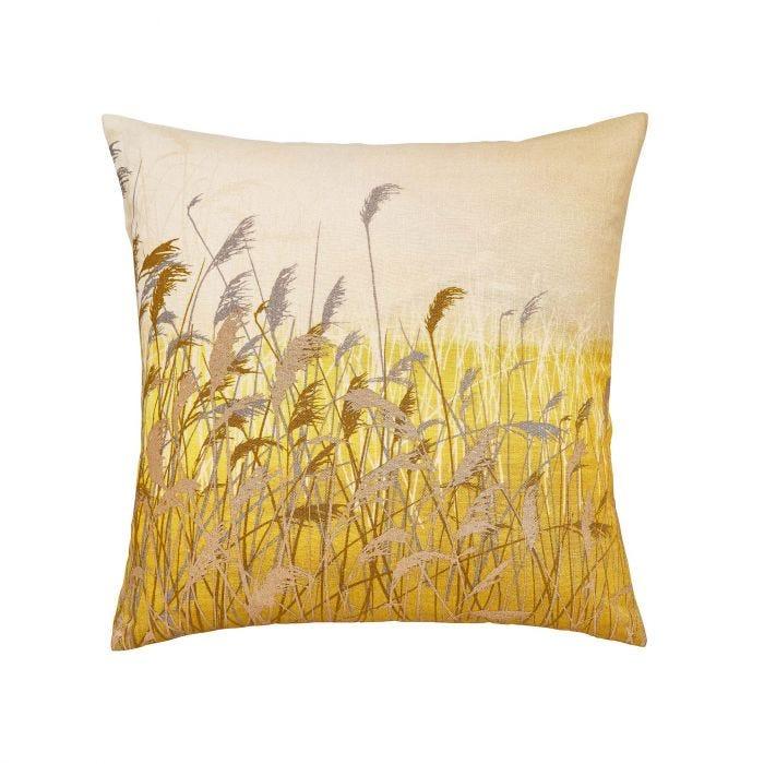 Clarissa Hulse Water Reeds Cushion 45cm x 45cm, Mustard - Beales department store