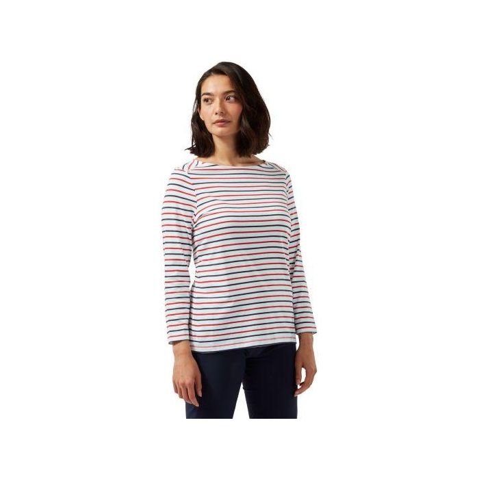 Craghoppers Blanca Long Sleeved Top - Blue Navy/Pompeian Red Stripe - Beales department store