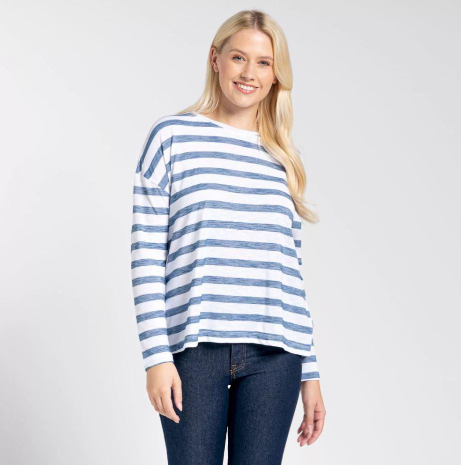 Craghoppers Women's Nosilife Cora Long Sleeved Top - Yale Blue Stripe - Beales department store