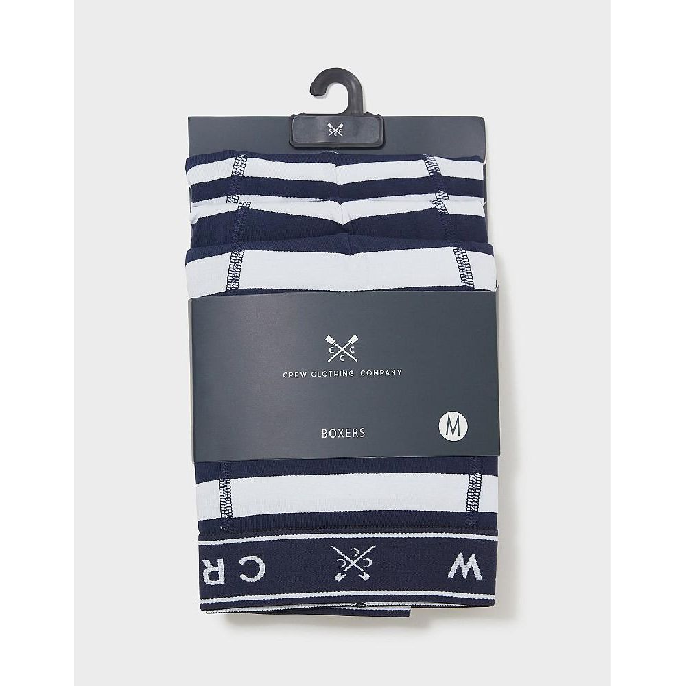 Crew Clothing 3 Pack Jersey Boxer - Navy White Stripe - Beales department store