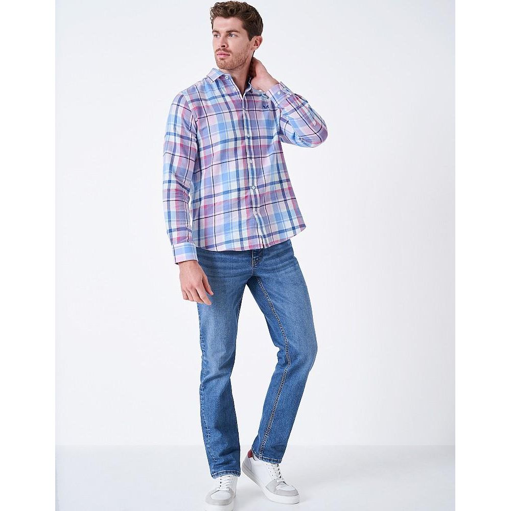 Crew Clothing Brushed Flannel Oversized Check Shirt - Blue Pink - Beales department store