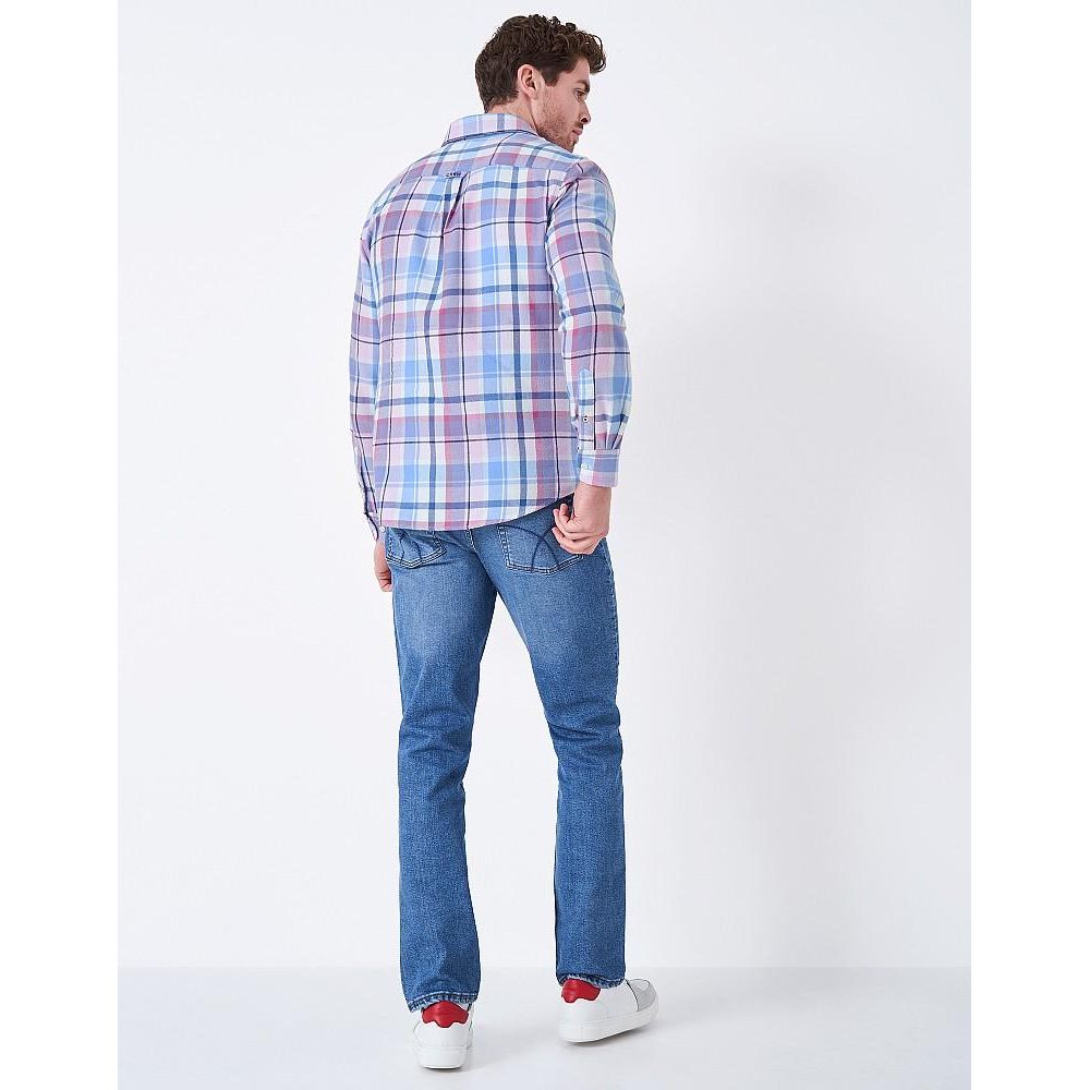 Crew Clothing Brushed Flannel Oversized Check Shirt - Blue Pink - Beales department store