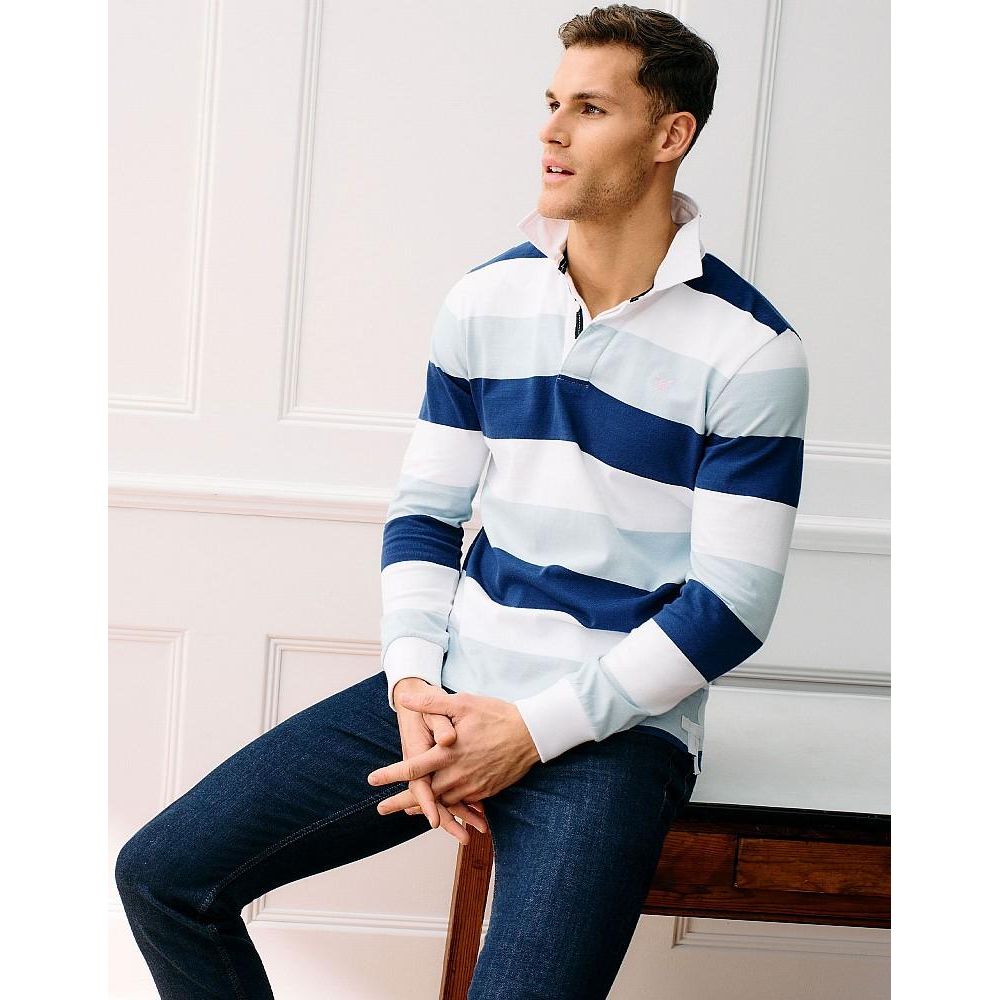 Crew Clothing Classic Stripe Rugby Shirt - White Blue Stripe - Beales department store