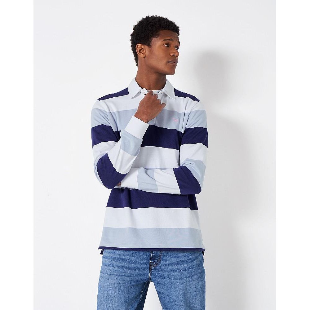 Crew Clothing Classic Stripe Rugby Shirt - White Blue Stripe - Beales department store