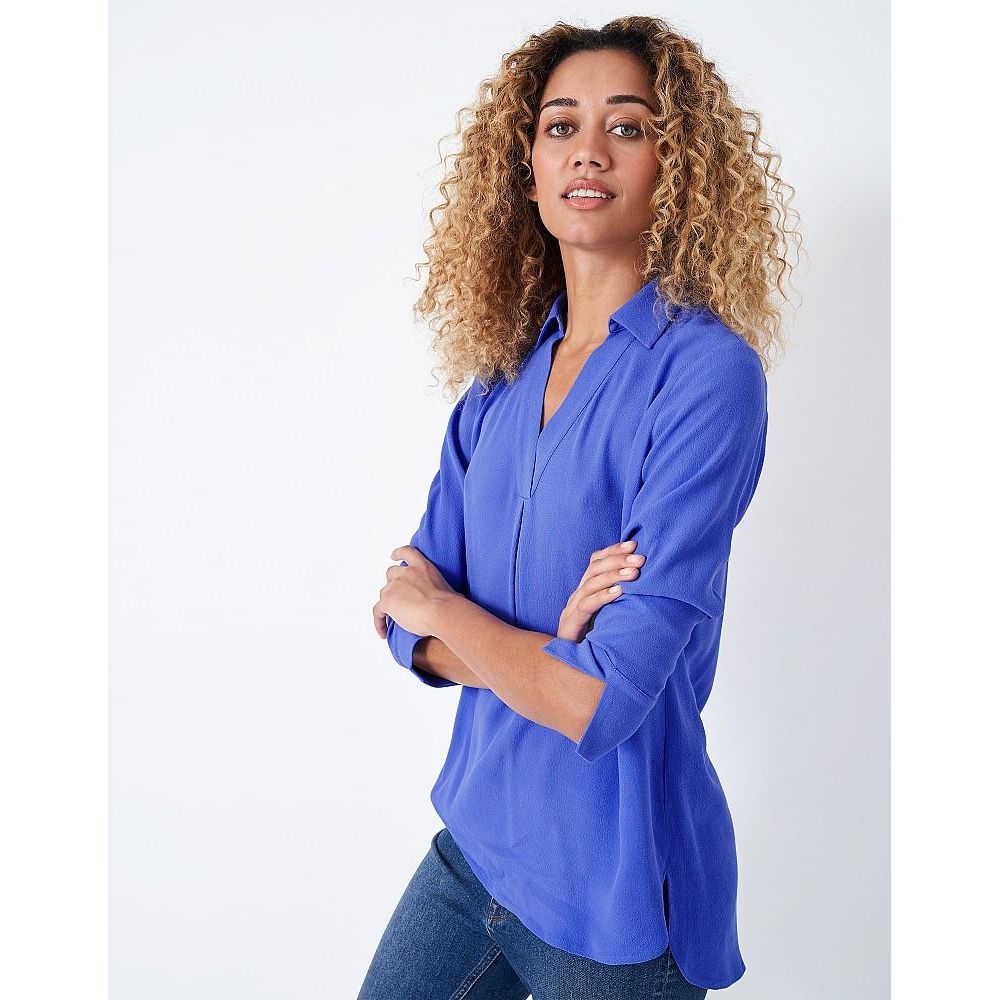 Crew Clothing Collared Pop Over Blouse - Blue - Beales department store