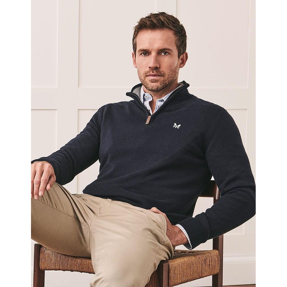 Crew Clothing Company Classic 1/2 Zip Knit - Navy - Beales department store