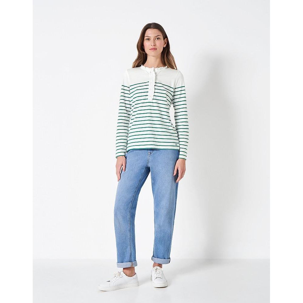Crew Clothing Frill Placket Top - White Green - Beales department store