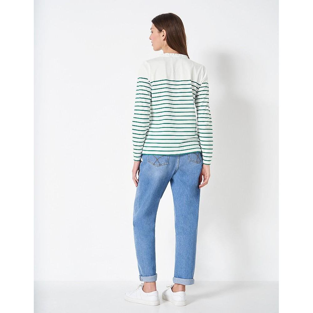 Crew Clothing Frill Placket Top - White Green - Beales department store